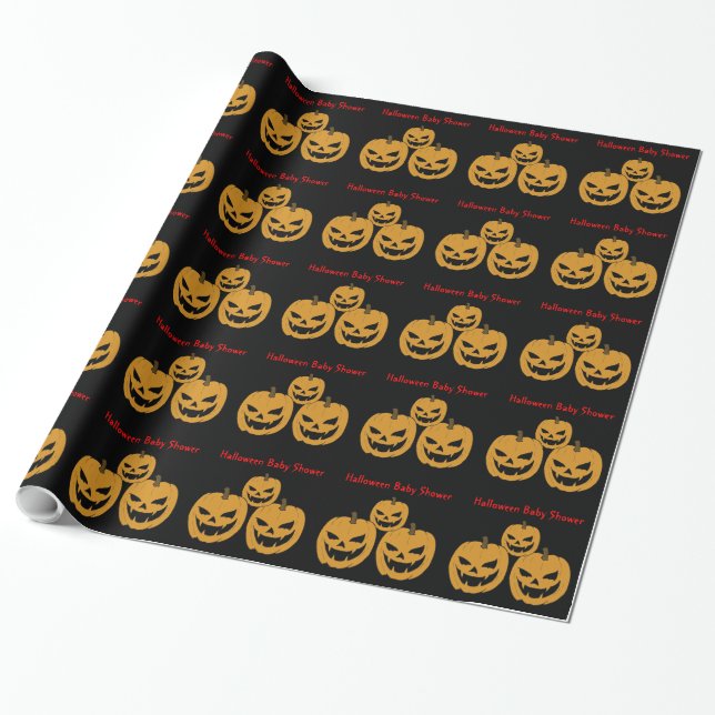 Personalised Jack O'lantern Baby Shower Gift Wrap (Unrolled)