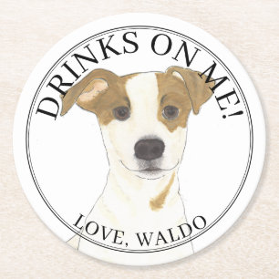 Personalised Jack Russell Terrier Wedding Round Paper Coaster