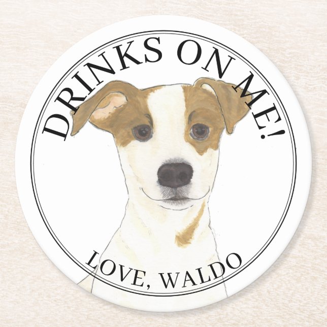 Personalised Jack Russell Terrier Wedding Round Paper Coaster (Front)