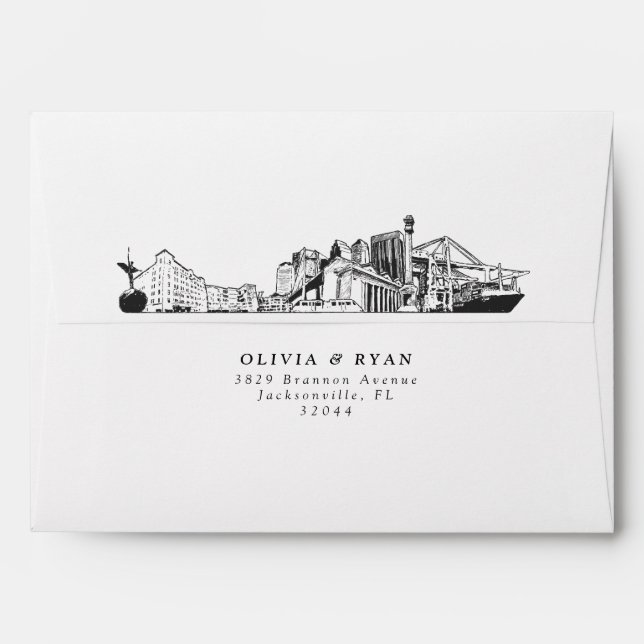 Personalised Jacksonville Skyline Sketch Envelope (Back (Top Flap))