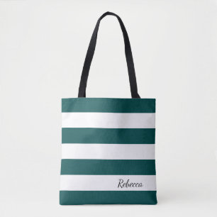 Personalised Jade and White Striped Tote Bag
