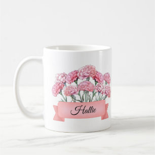 Personalised January Birth Flower Carnation Custom Coffee Mug