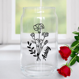 Personalised January Birth Month Flower Carnations Can Glass