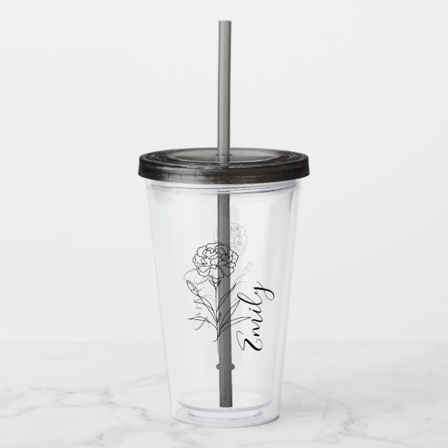 Personalised January Carnation Birth Flower  Acrylic Tumbler (Front)