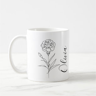 Personalised January Carnation Birth Flower  Coffee Mug
