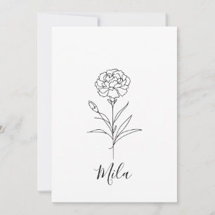 Personalised January Carnation Birth Flower  Invitation