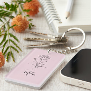 Personalised January Carnation Birth Flower  Key Ring