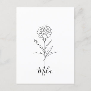 Personalised January Carnation Birth Flower  Postcard