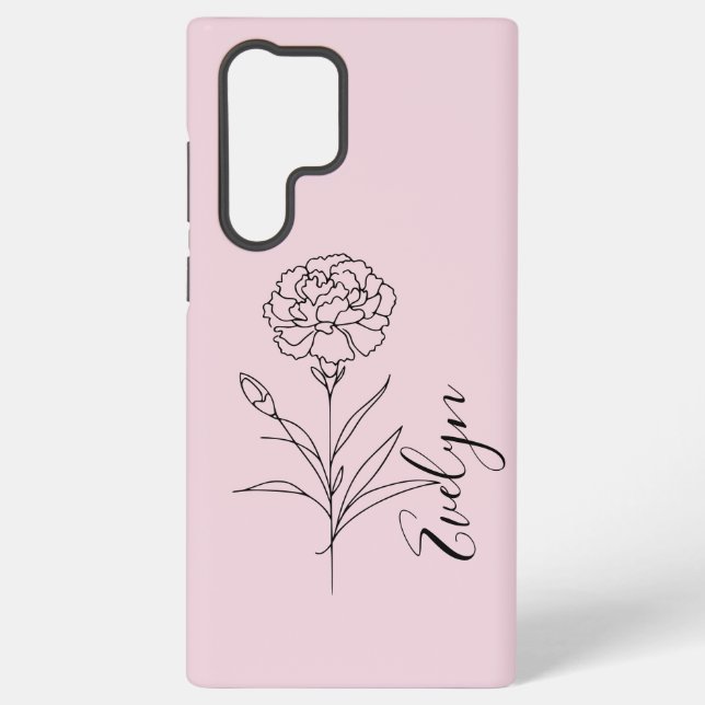 Personalised January Carnation Birth Flower  Samsung Galaxy S22 Ultra Case (Back)