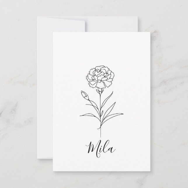 Personalised January Carnation Birth Flower  Thank You Card (Front)