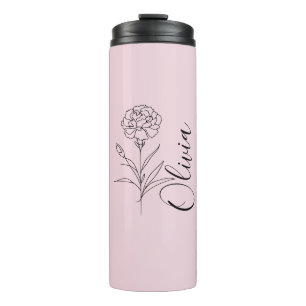 Personalised January Carnation Birth Flower Thermal Tumbler