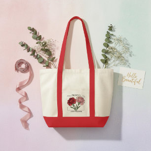 Personalised January Carnation Birth Flower Tote Bag