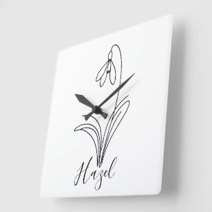 Personalised January snowdrop Birth Flower Square Wall Clock