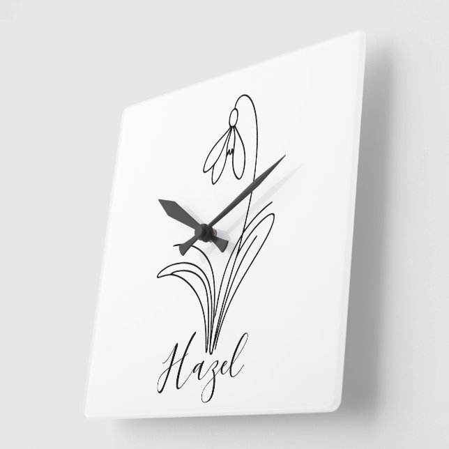 Personalised January snowdrop Birth Flower  Square Wall Clock (Angle)