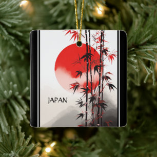 Personalised Japan Sun and Bamboo Japanese Holiday Ceramic Ornament