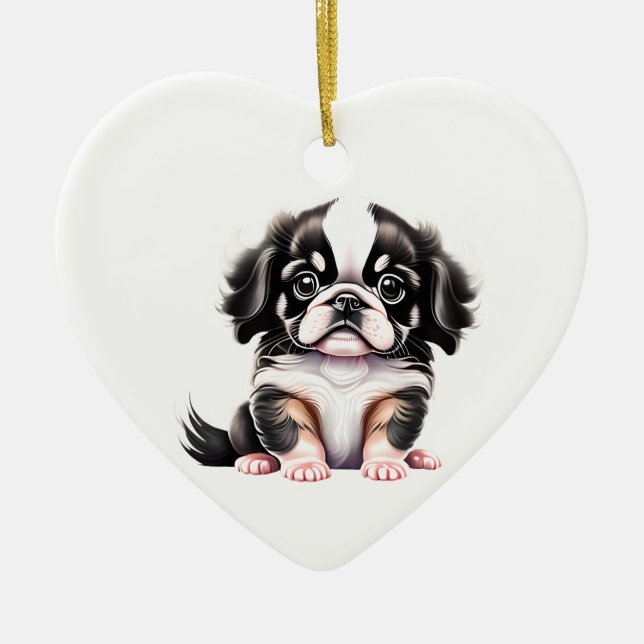 Personalised Japanese Chin Puppy Ceramic Ornament (Front)