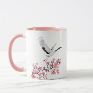 Personalised Japanese Crane and Cherry Blossom Mug