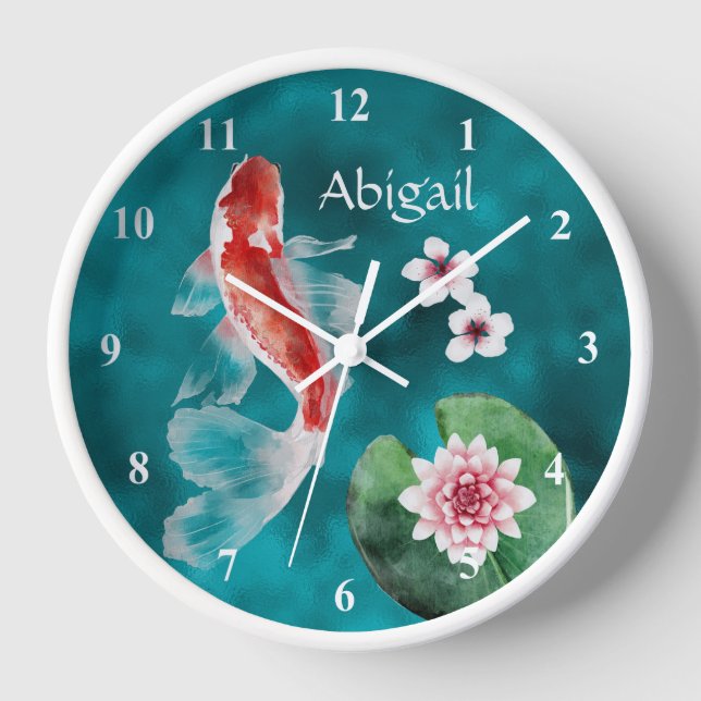 Personalised Japanese Koi Fish, Cherry Blossoms Clock (Front)