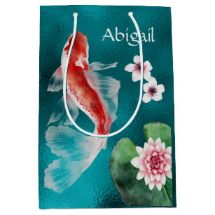 Personalised Japanese Koi Fish, Cherry Blossoms Medium Gift Bag