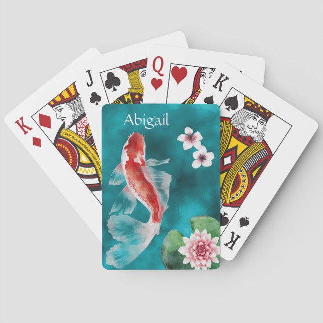 Personalised Japanese Koi Fish, Cherry Blossoms Playing Cards (Back)