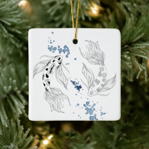 Personalised Japanese Koi Fish Swimming Christmas Ceramic Ornament
