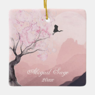 Personalised Japanese Mountain Scene Christmas Ceramic Ornament