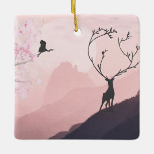 Personalised Japanese Mountain Wildlife Christmas Ceramic Ornament