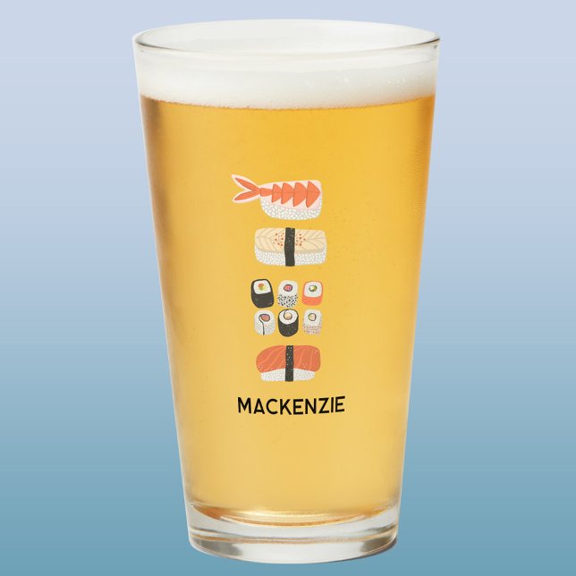 Personalised Japanese Sushi Nigiri Maki Roll Glass (Personalized custom name sushi art beer glass)