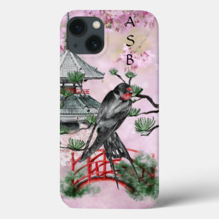 Personalised Japanese Swallow, Temple, Blossom iPhone 13 Case