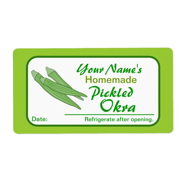 Personalised Jar Stickers Pickled Okra Vegetables (Front)
