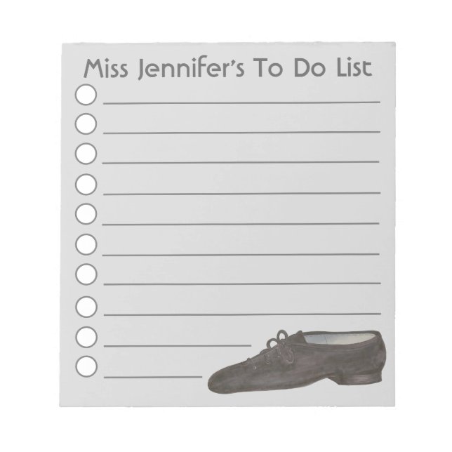 Personalised Jazz Shoe Dance Teacher To Do List Notepad (Front)