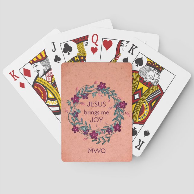 Personalised JESUS BRINGS ME JOY Floral Christian Playing Cards (Back)