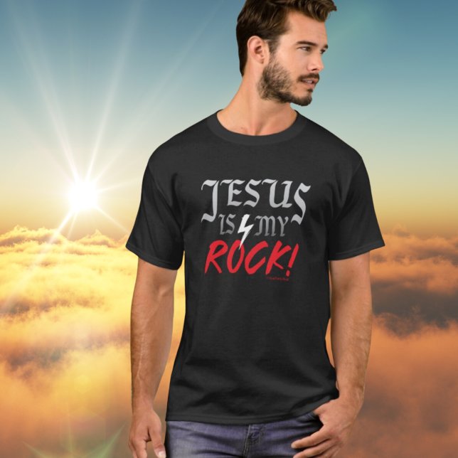 Personalised "Jesus is My Rock" Rock and Roll T-sh T-Shirt (Creator Uploaded)