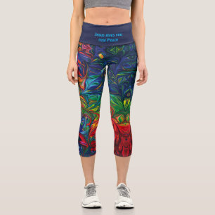 Personalised   JESUS REAL PEACE   Abstract Print Capri Leggings