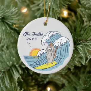 Personalised Jesus Surfing Christmas Holiday Ceramic Ornament