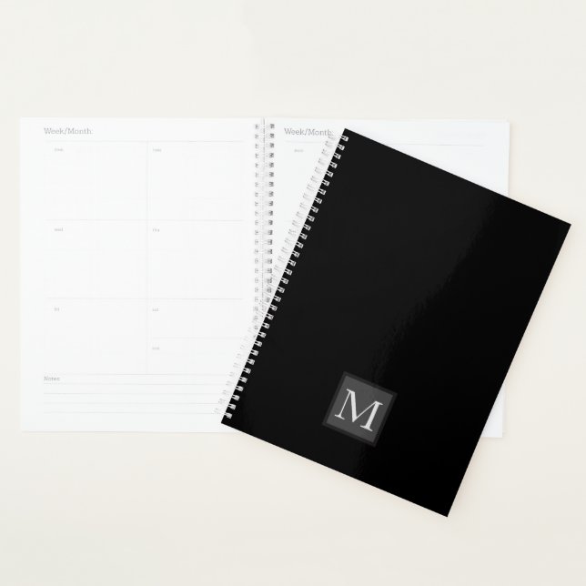 Personalised Jet Black Monogram Gifts For Him Planner (Display)