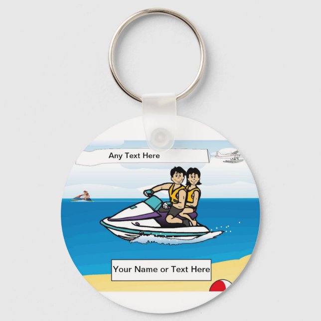Personalised Jet Ski - Couple Cartoon Key Ring (Front)