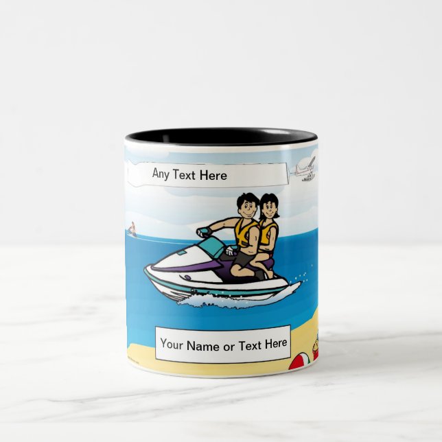 Personalised Jet Ski - Couple Cartoon Two-Tone Coffee Mug (Center)