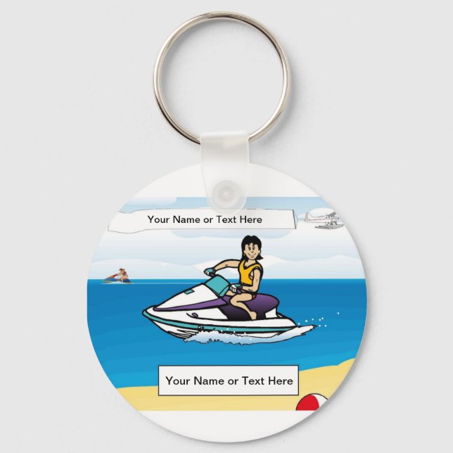 Personalised Jet Ski - Female Cartoon  Two-Tone Co Key Ring (Front)