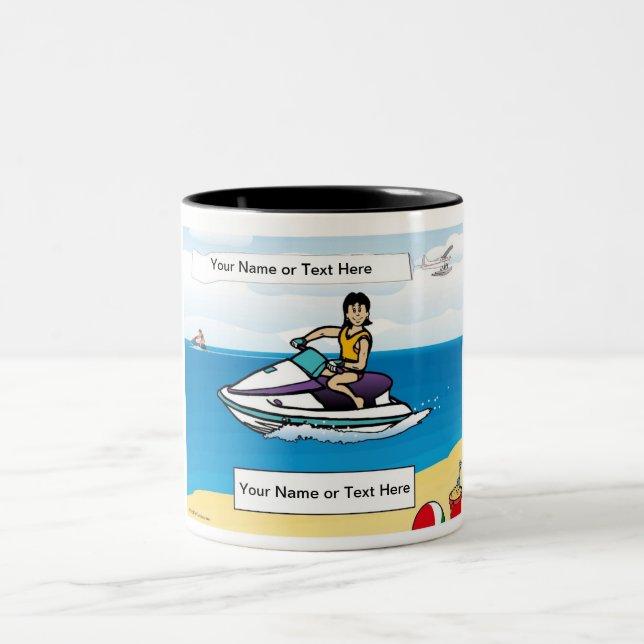 Personalised Jet Ski - Female Cartoon  Two-Tone Coffee Mug (Center)