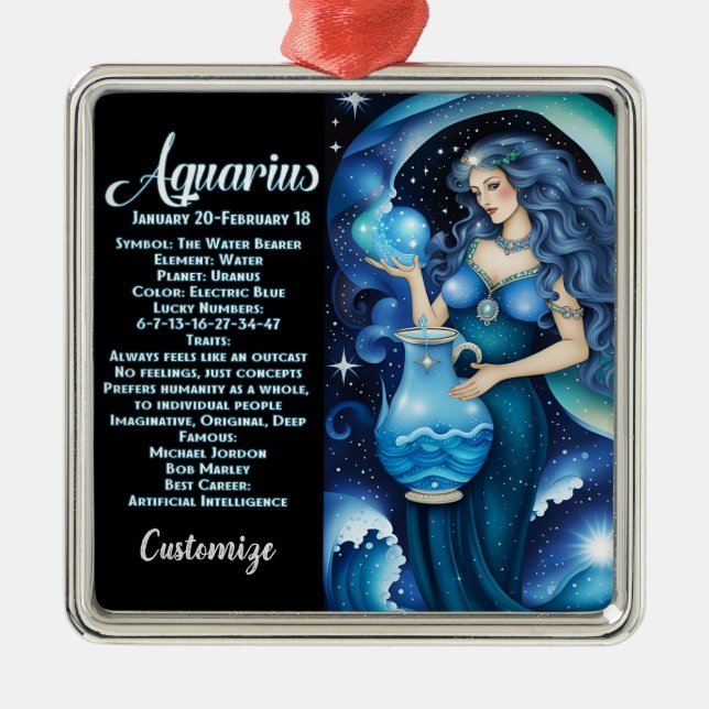 Personalised Jewel Galaxy Zodiac Aquarius Metal Ornament (Front)