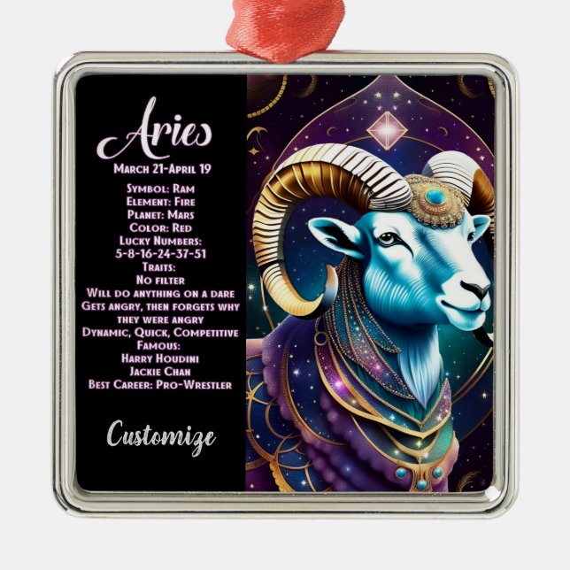 Personalised Jewel Galaxy Zodiac Aries Metal Ornament (Front)