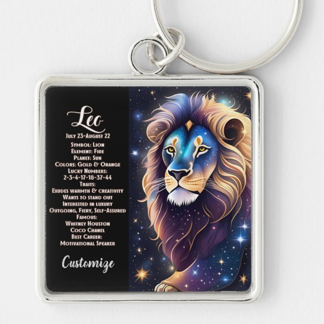 Personalised Jewel Galaxy Zodiac Leo Key Ring (Front)