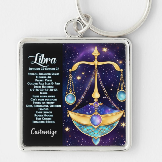 Personalised Jewel Galaxy Zodiac Libra Key Ring (Front)