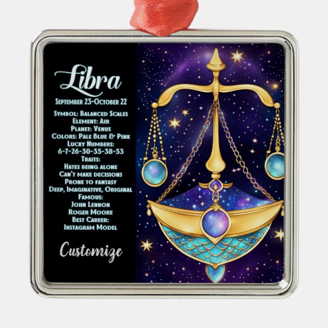 Personalised Jewel Galaxy Zodiac Libra Metal Ornament (Front)