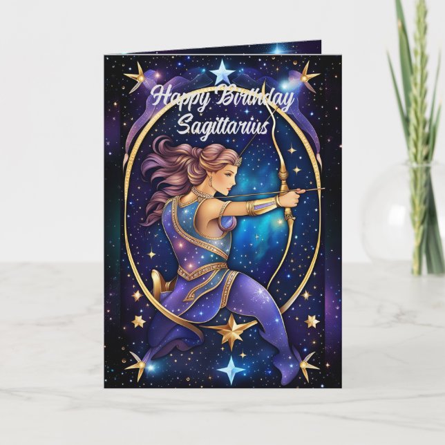 Personalised Jewel Galaxy Zodiac Sagittarius Card (Front)