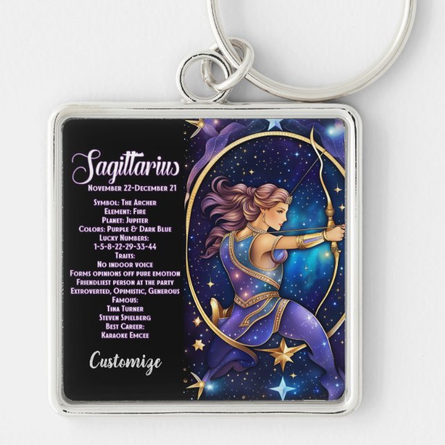 Personalised Jewel Galaxy Zodiac Sagittarius Key Ring (Front)