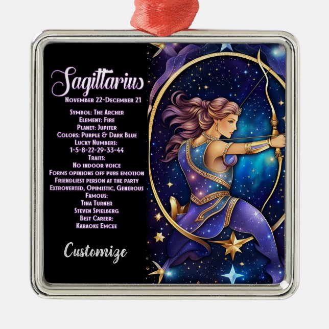 Personalised Jewel Galaxy Zodiac Sagittarius Metal Ornament (Front)