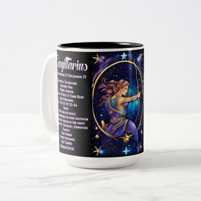 Personalised Jewel Galaxy Zodiac Sagittarius Two-Tone Coffee Mug (Front Left)