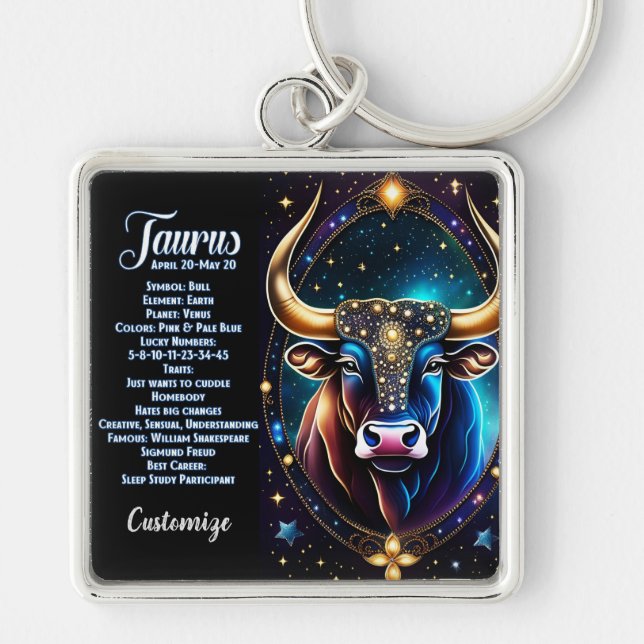 Personalised Jewel Galaxy Zodiac Taurus Key Ring (Front)
